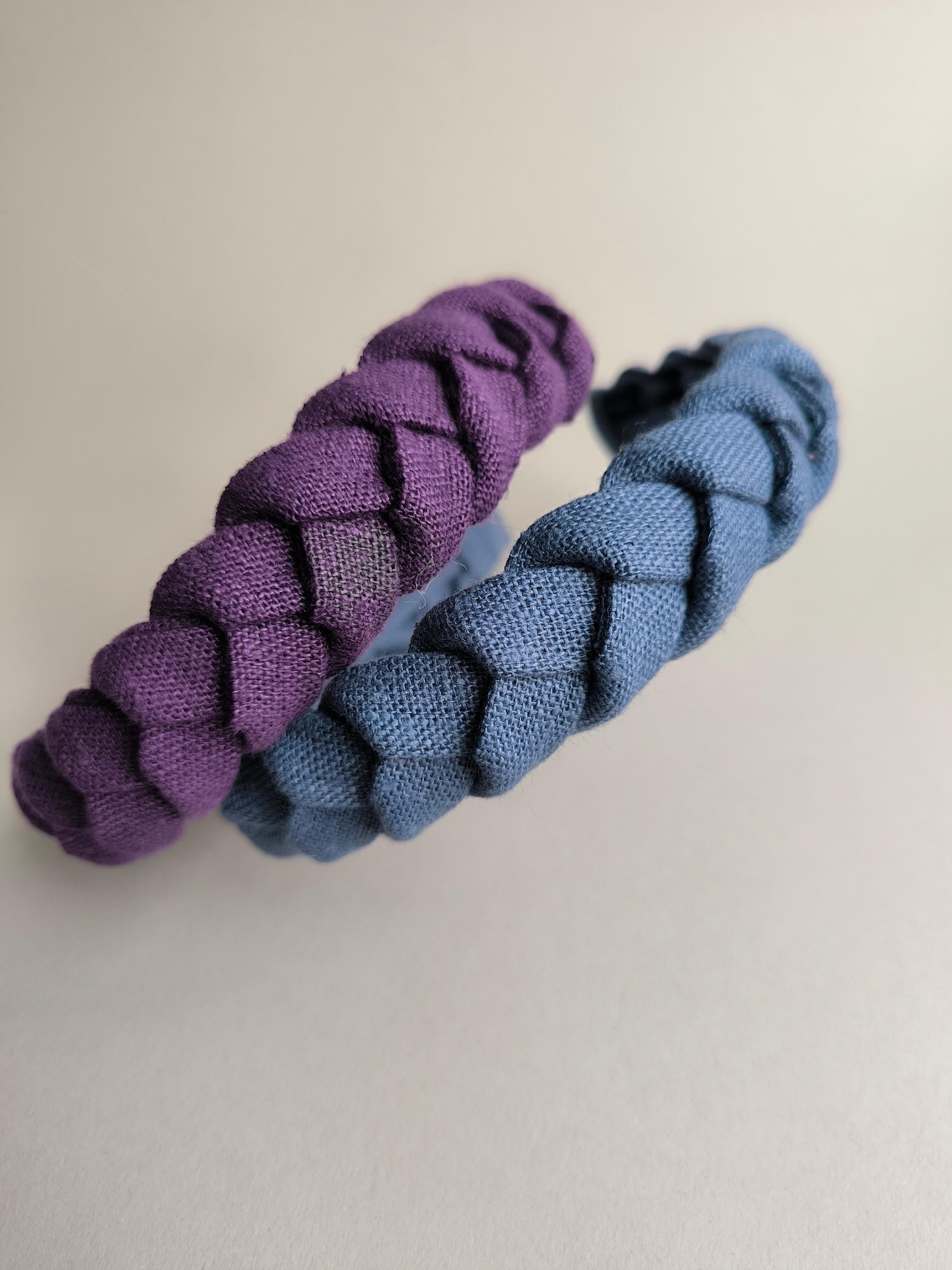 Handmade Denim Blue Linen Braided Headband: Stylish Accessory