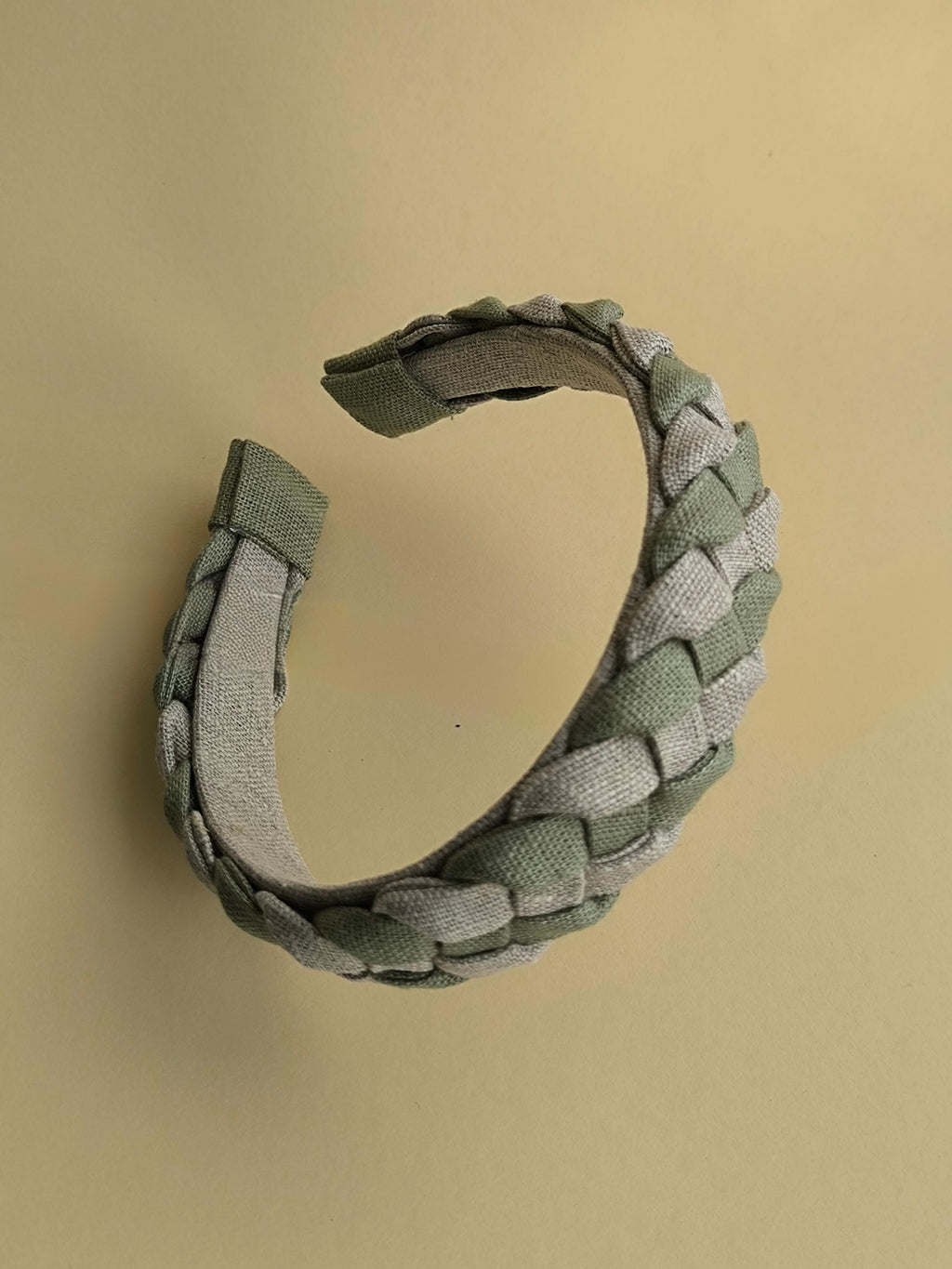 Natural lin with Sage green Linen Braided Hairband
