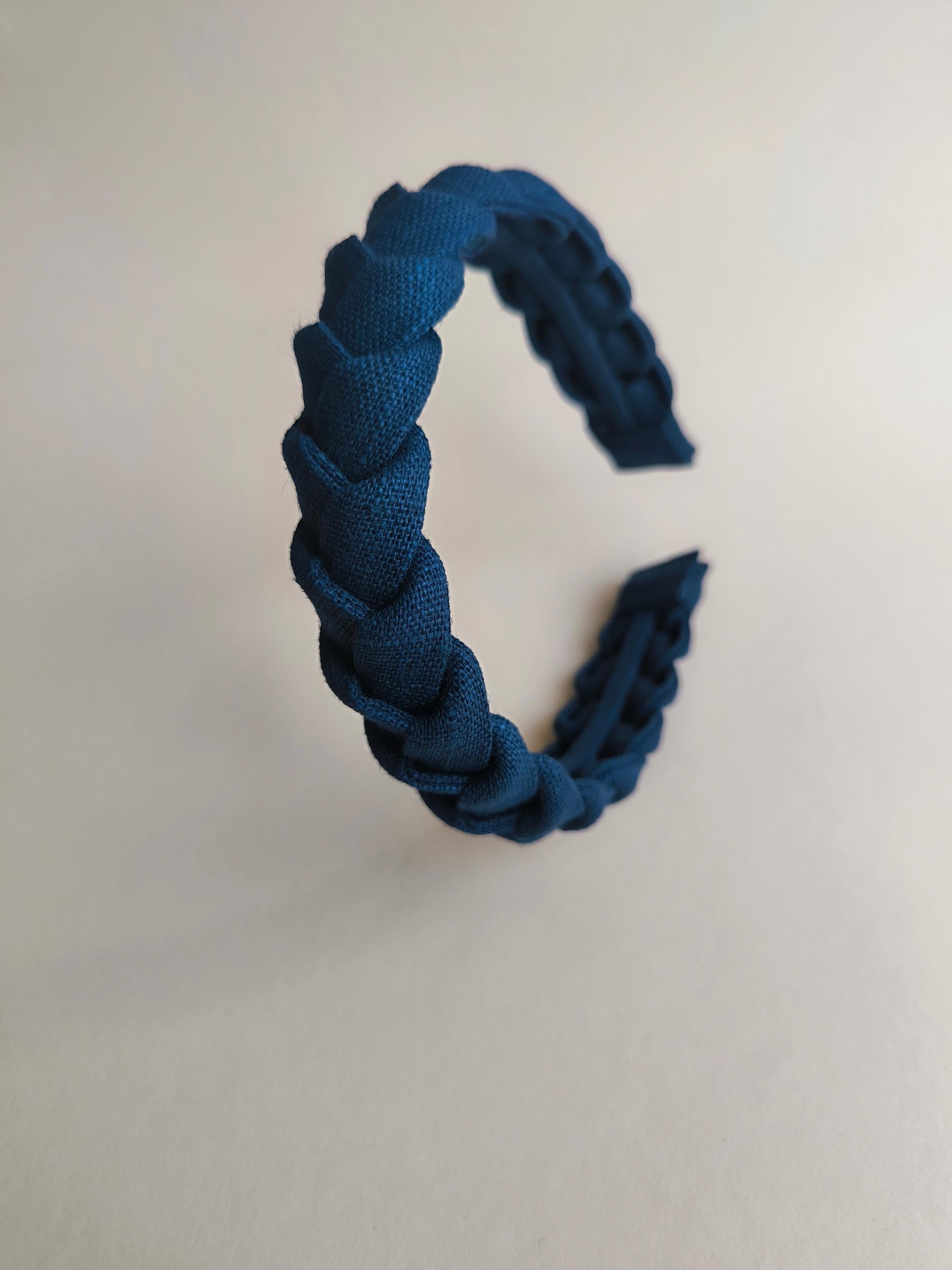 Navy Blue Linen Braided Hairband