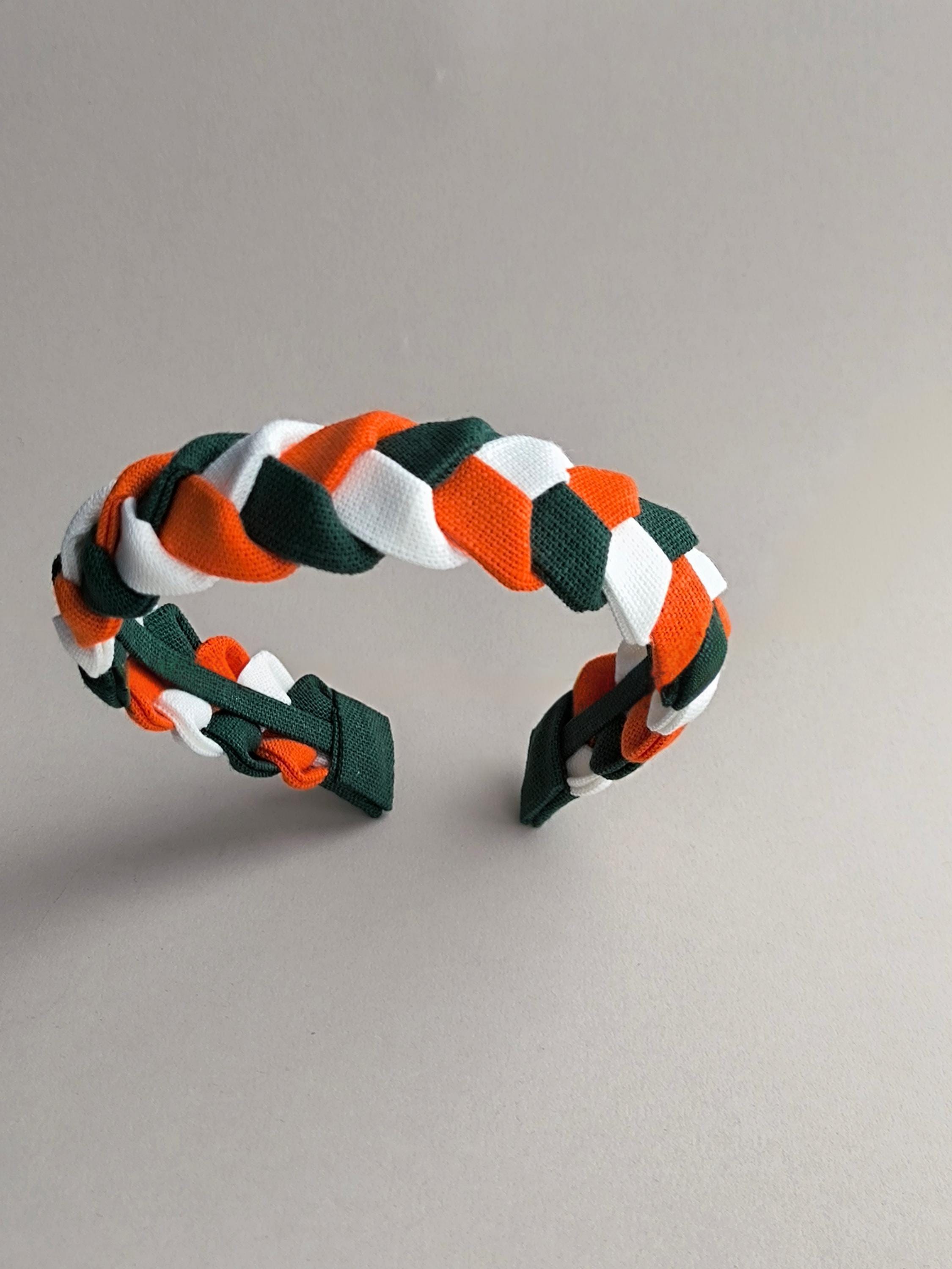 Orange, White and Emerald Green Braided Linen Headband