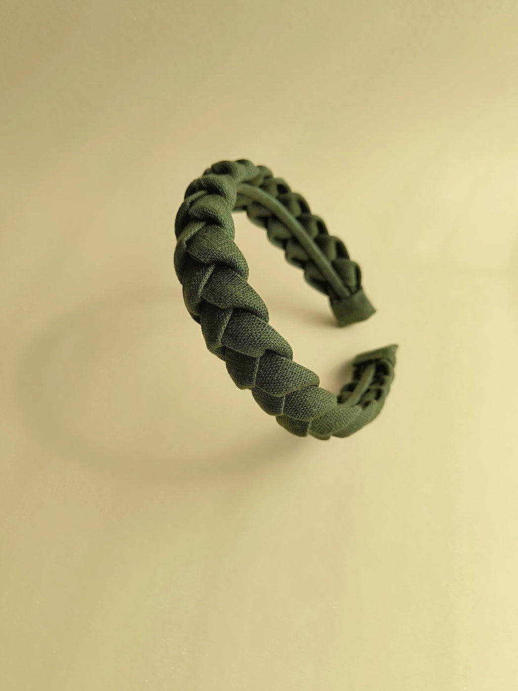 Khaki Green Linen Braided Headband