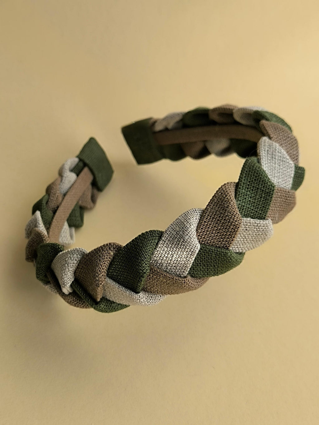 Braided Linen Headband, Olive Cappuccino & Natural Colors
