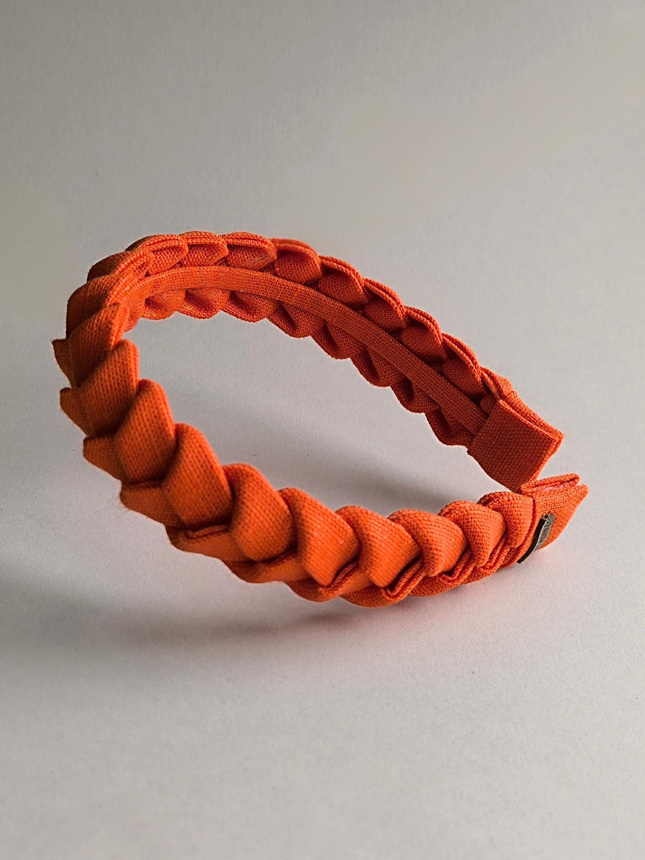 Orange linen braided headband hairband