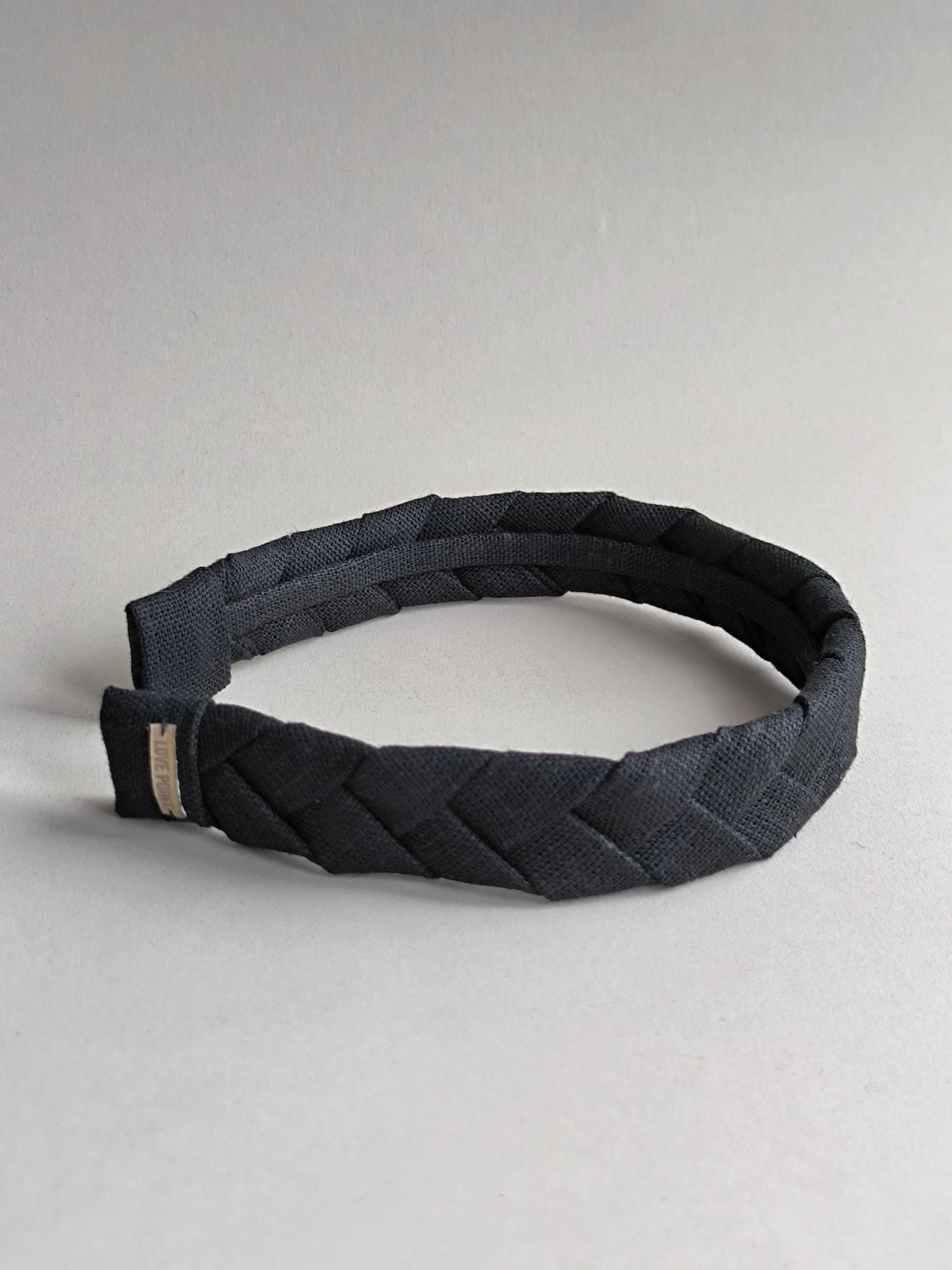 Black Linen Flat Braided Hairband