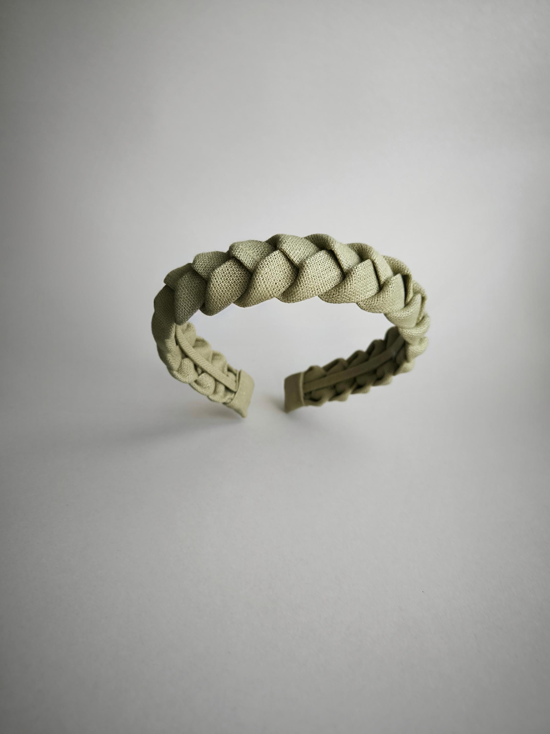 Olive Sand Linen Braided Headband