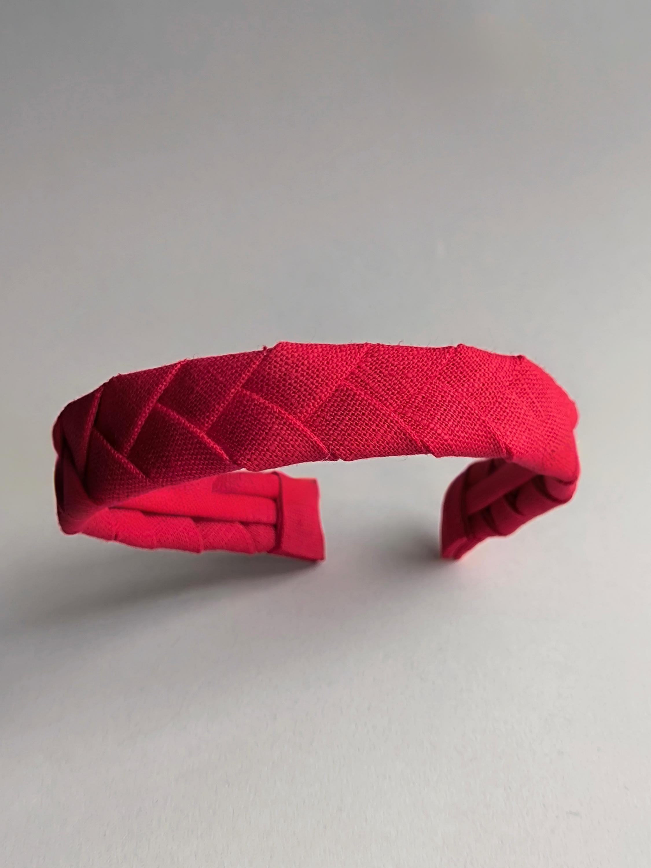 Red Linen Flat Braided Hairband