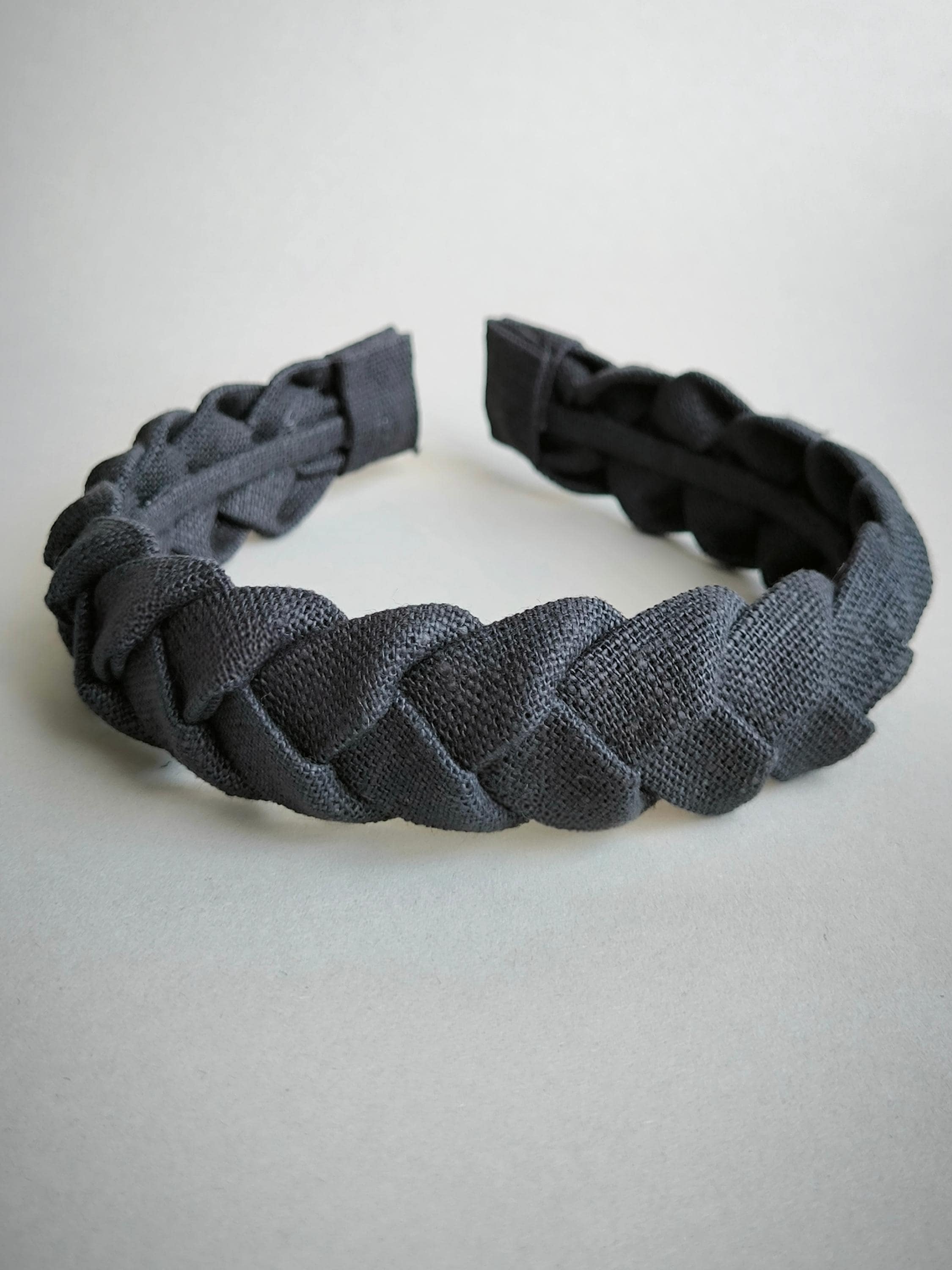 Graphite Braided  Linen Hairband