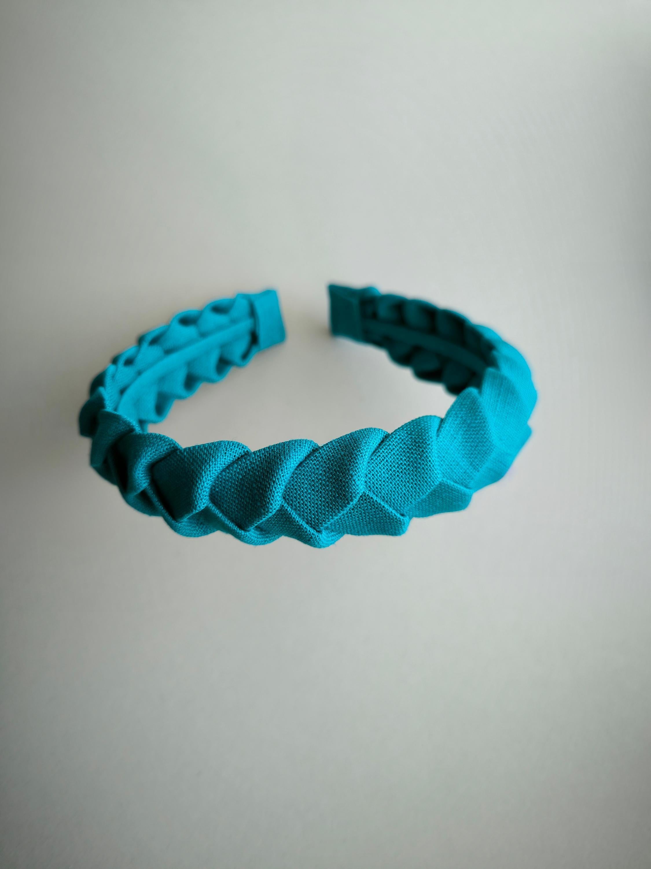 Aqua Blue Linen Braided Hairband