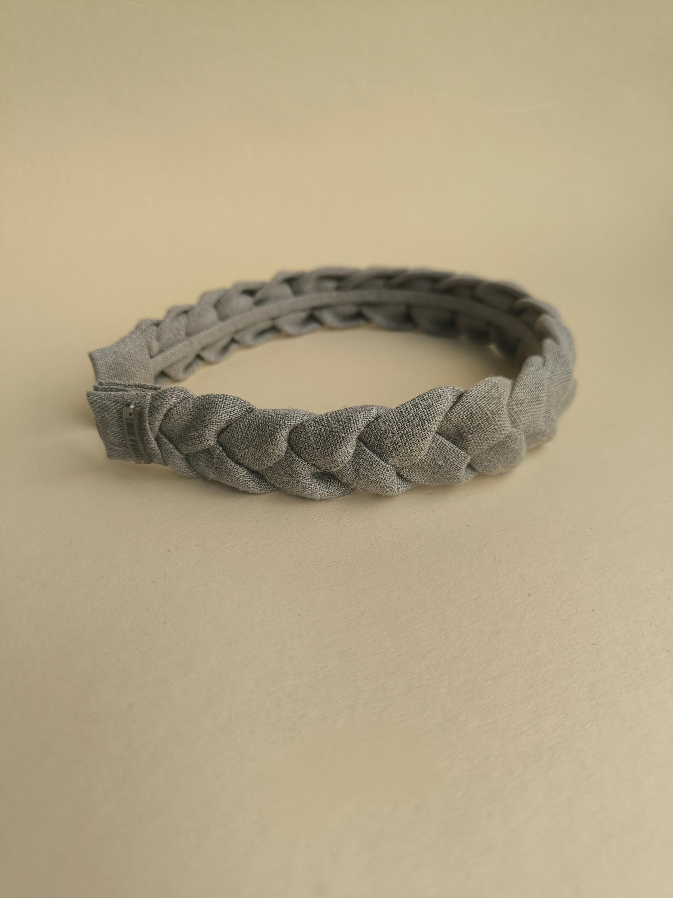 Natural Grey Linen Braided Headband