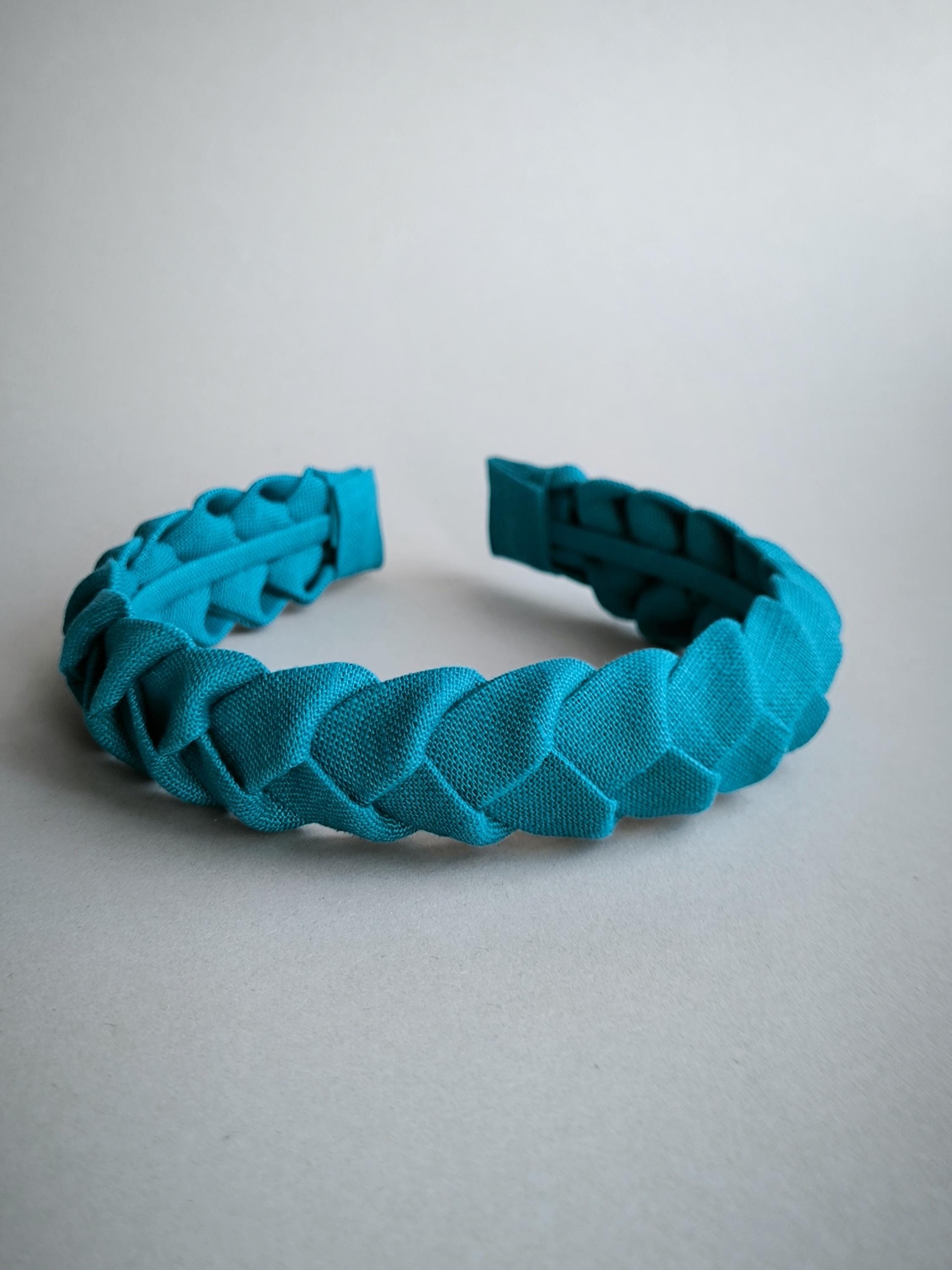 Aqua Blue Linen Braided Hairband