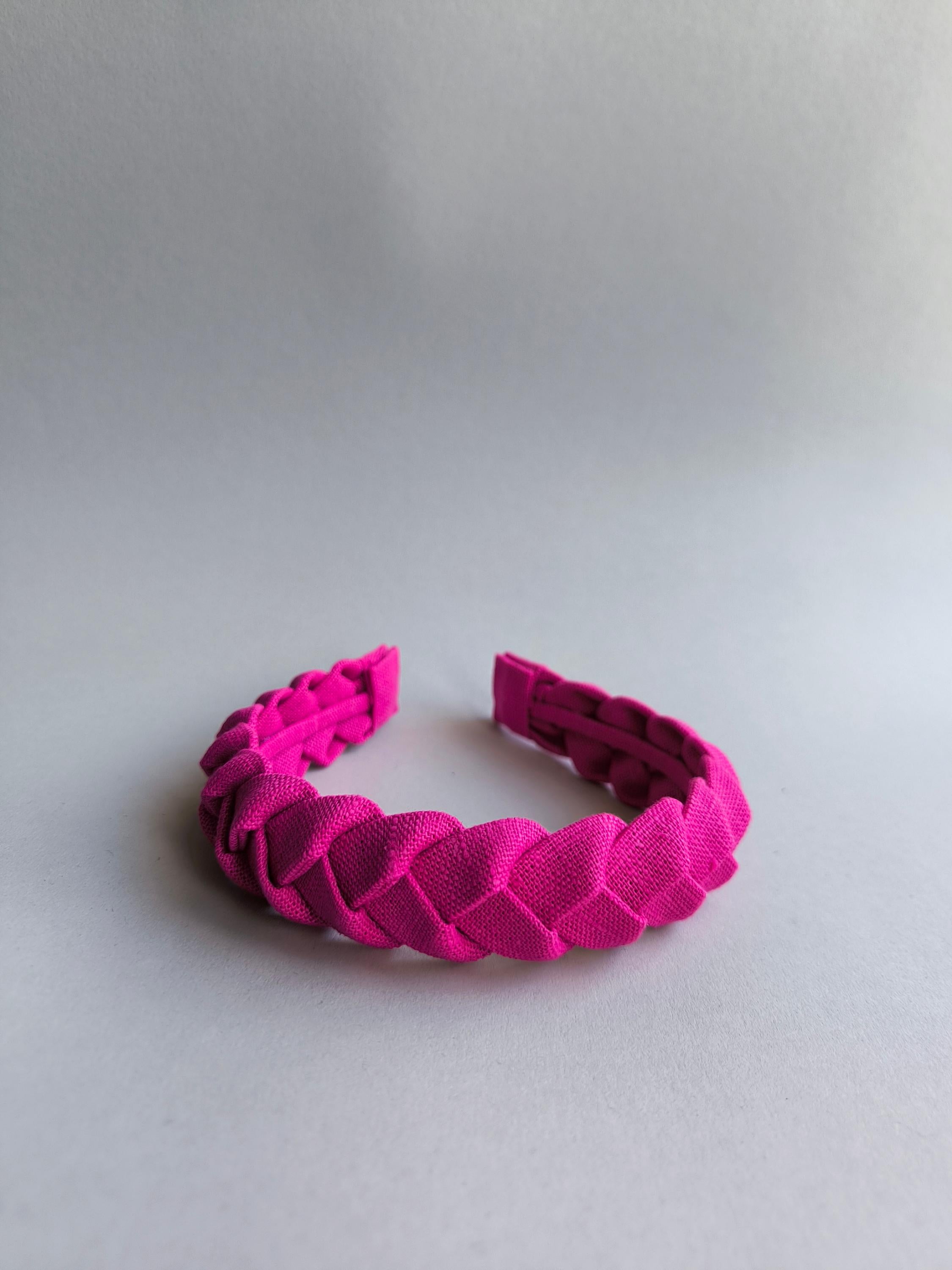 Fuchsia linen braided headband