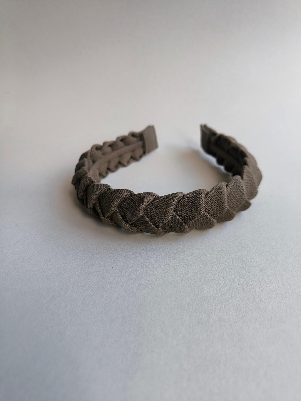 Brown Khaki Linen Braided Hairband