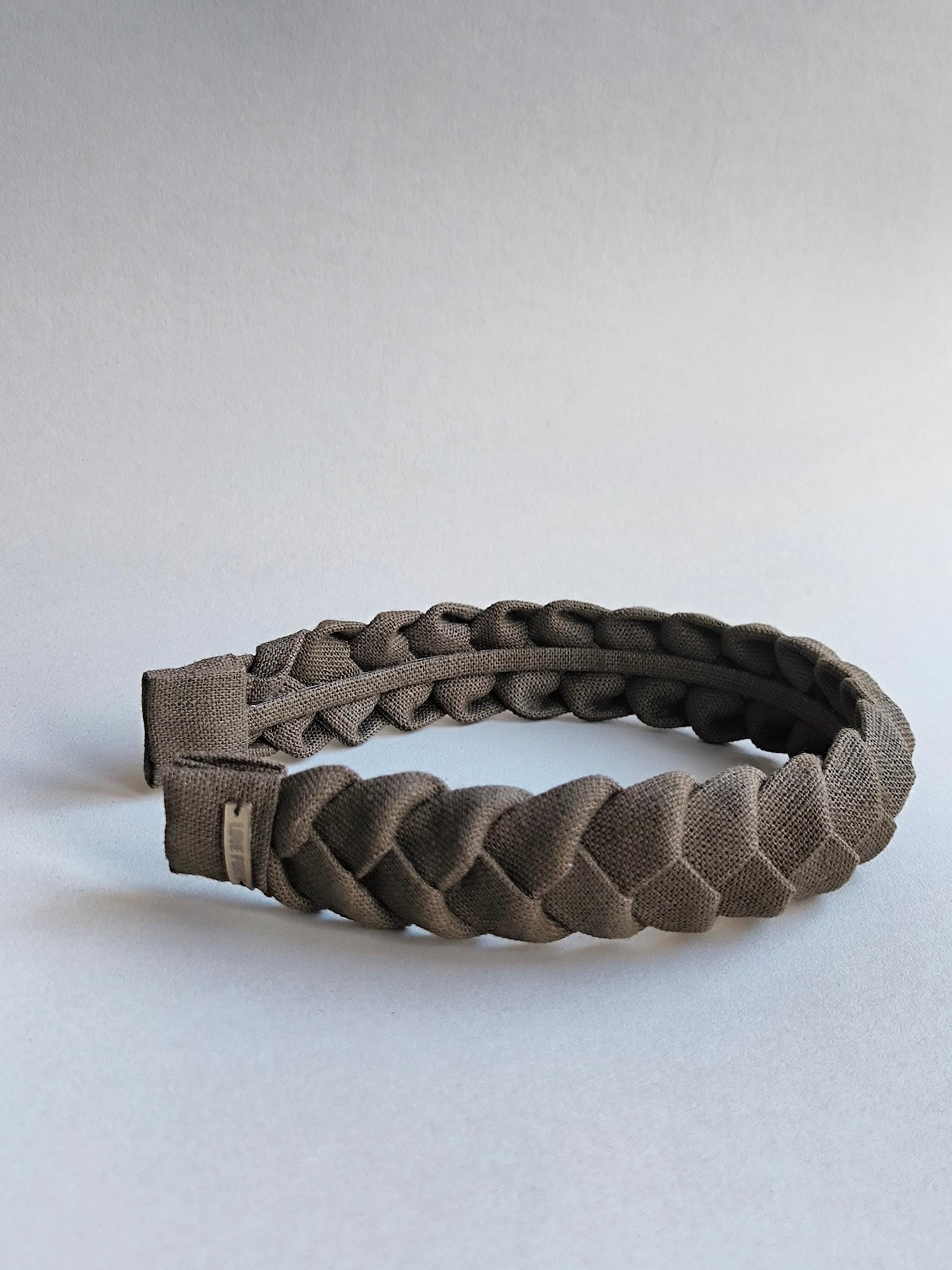 Brown Khaki Linen Braided Hairband
