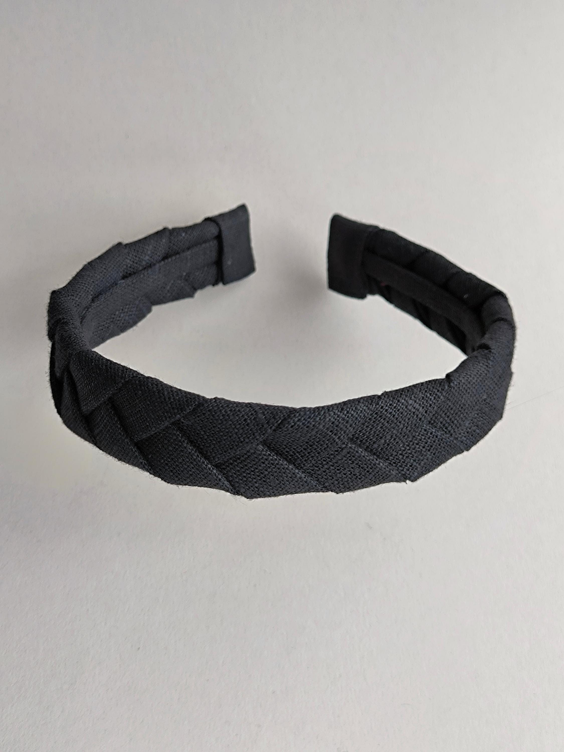 Black Linen Flat Braided Hairband