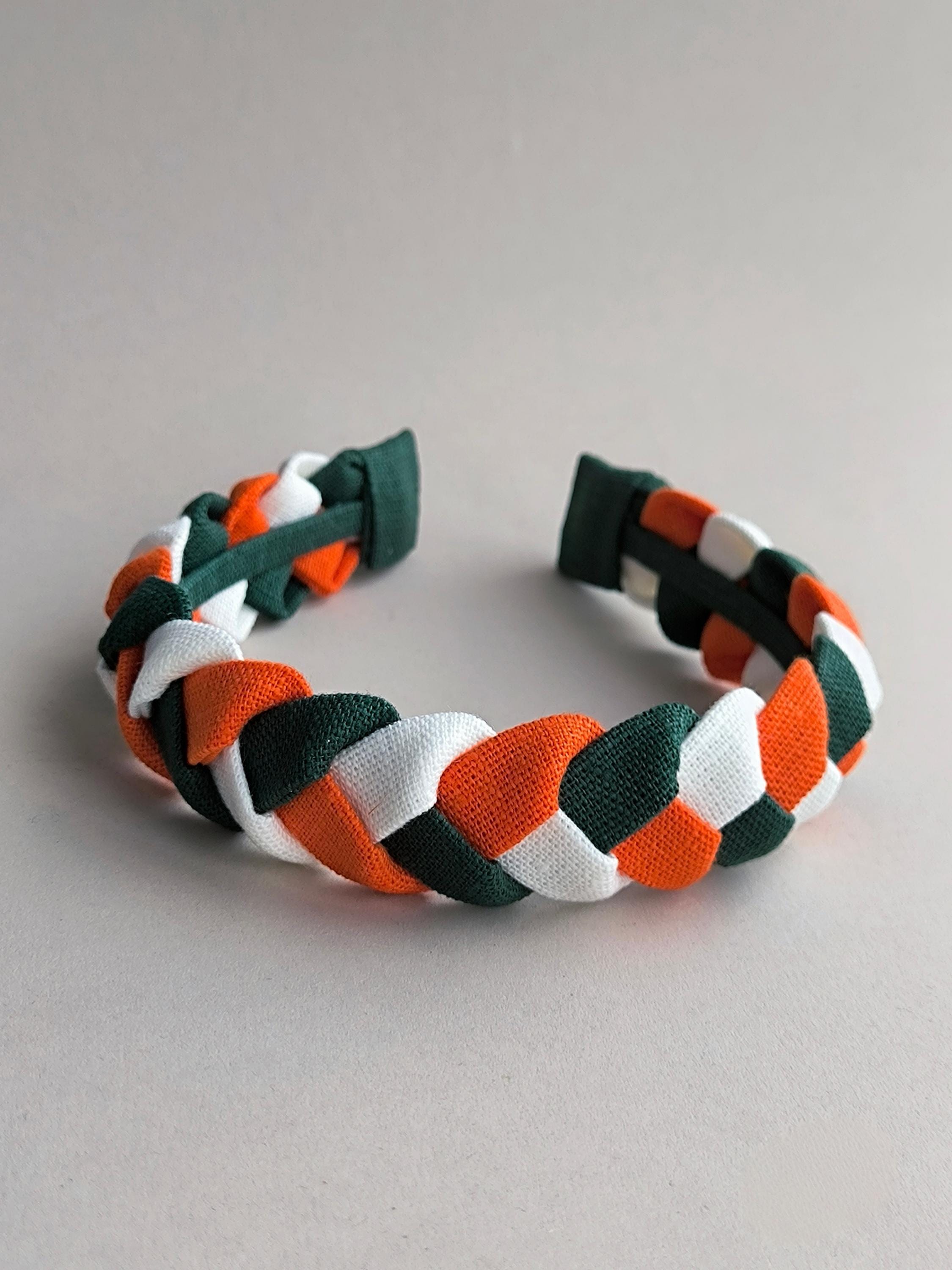 Orange, White and Emerald Green Braided Linen Headband