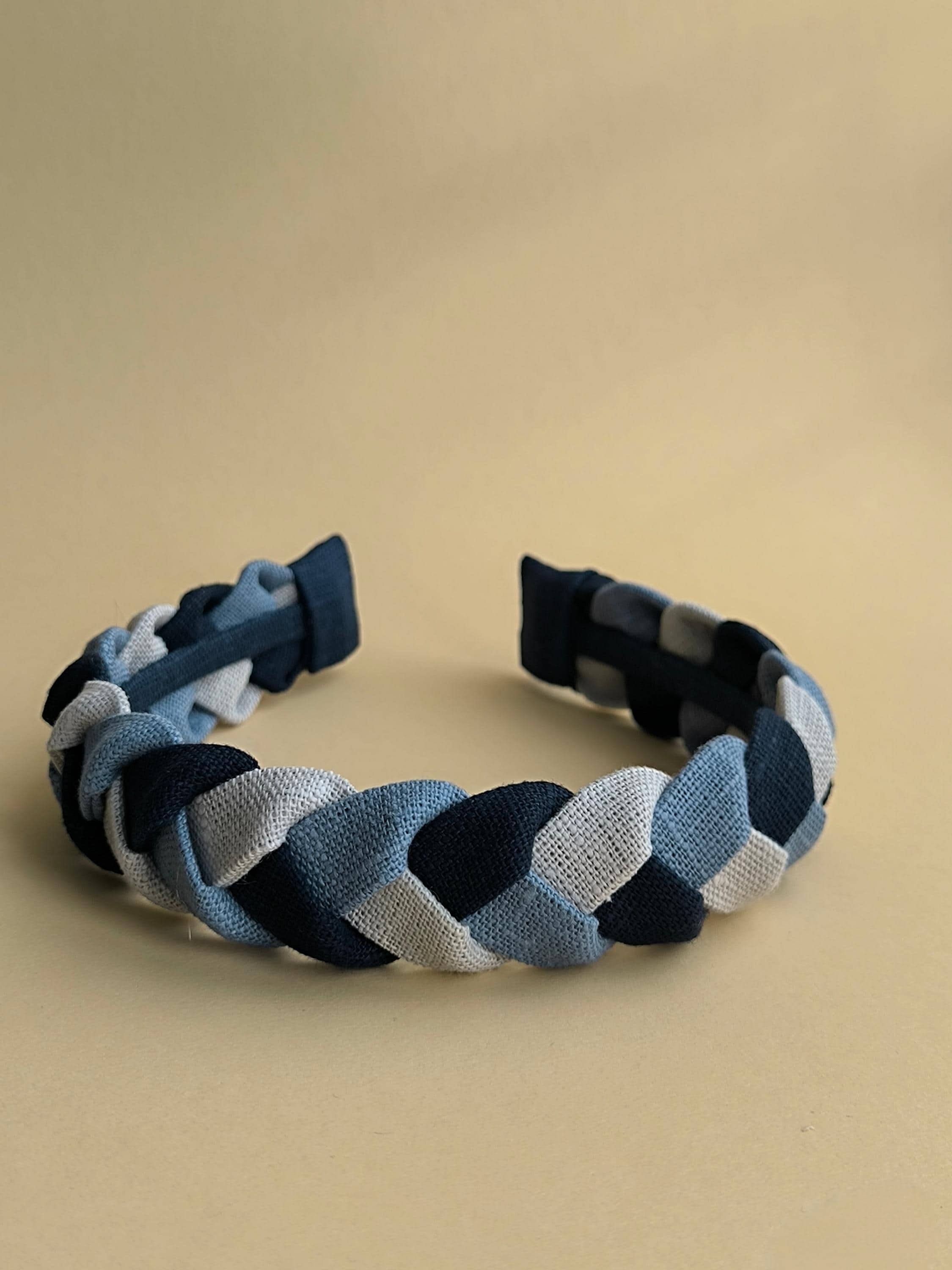 Light Grey, Muted Blue & Navy Blue Braided Linen Headband