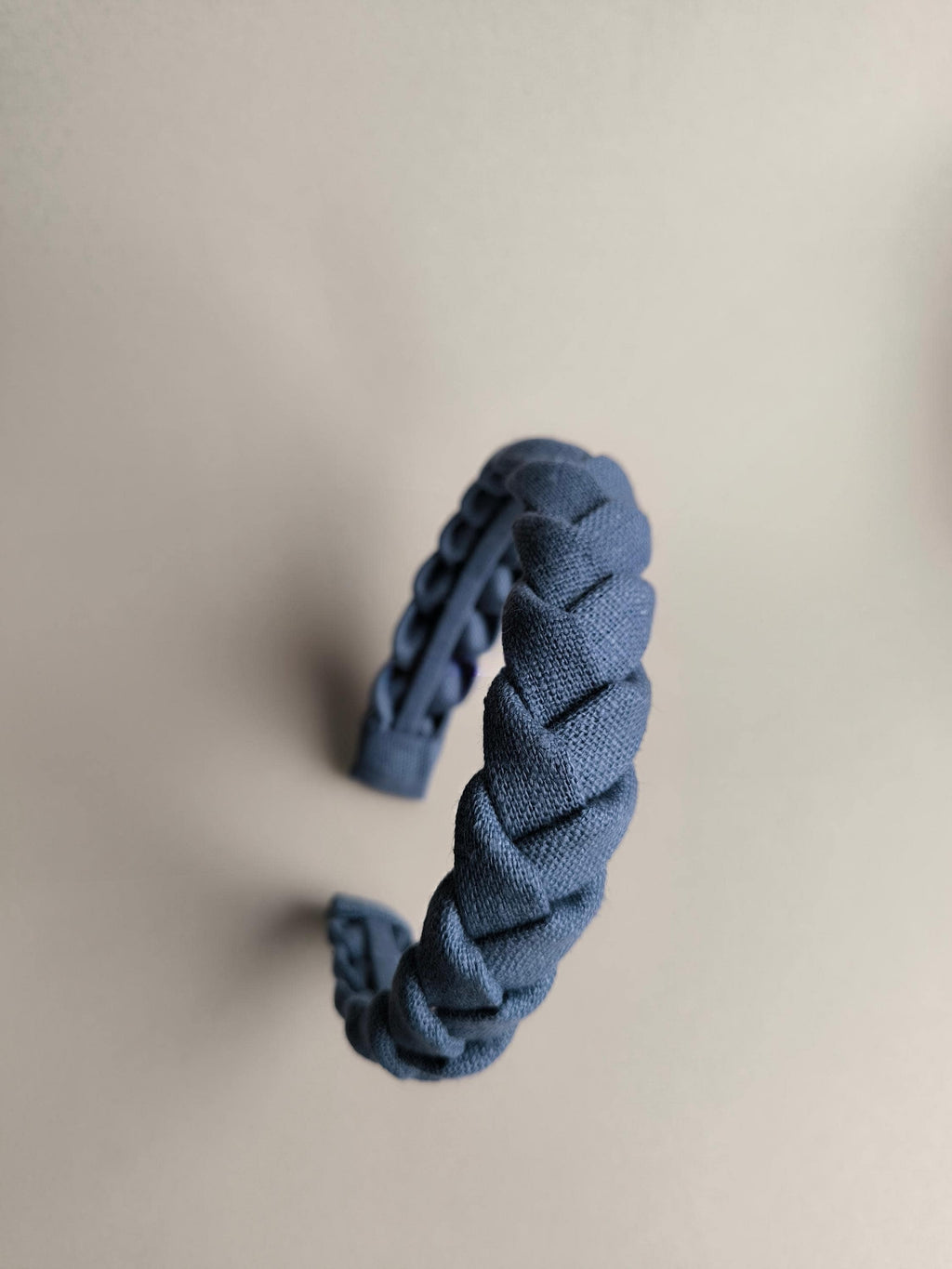 Handmade Denim Blue Linen Braided Headband: Stylish Accessory