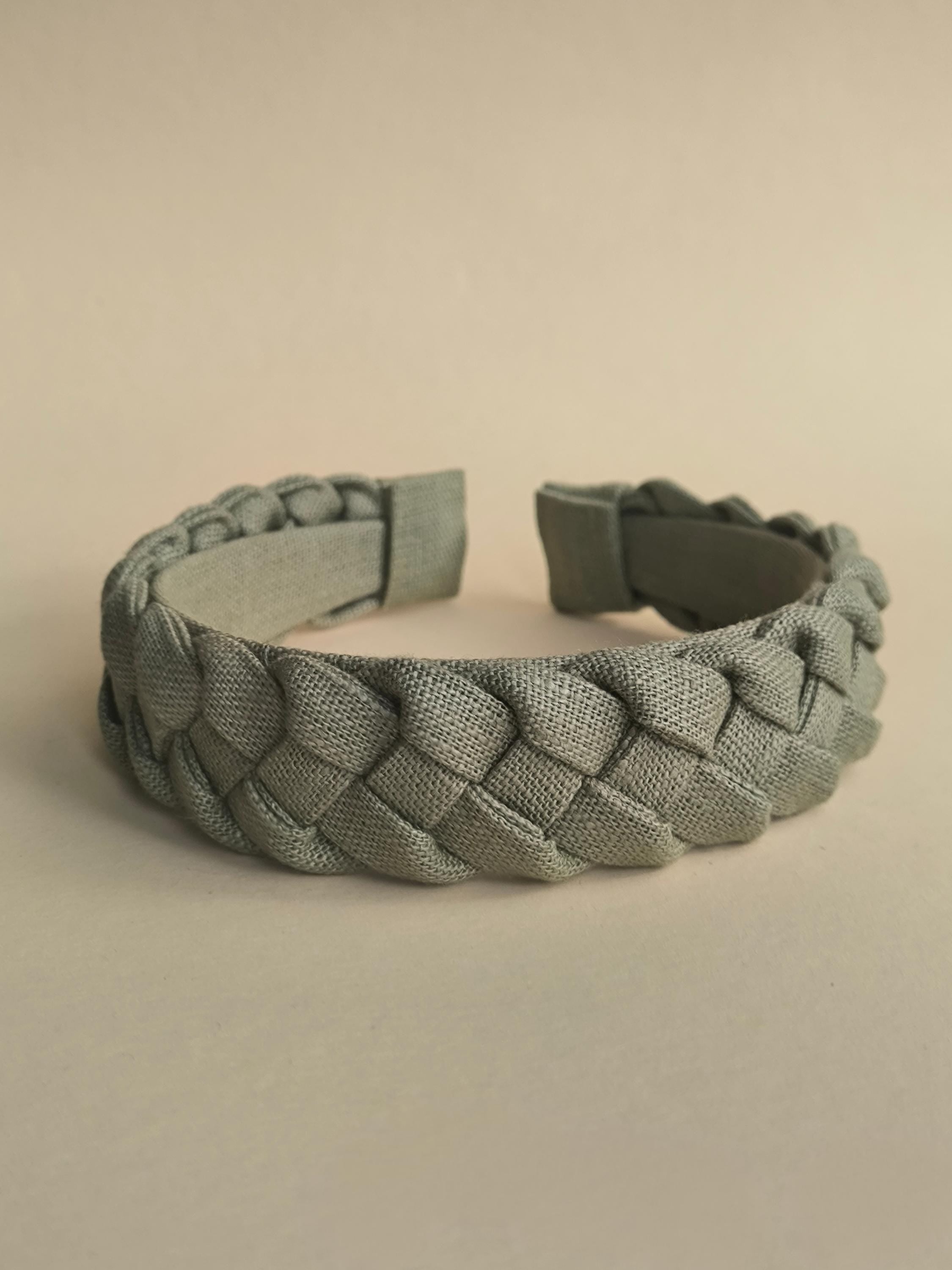 Sage Green Linen Braided Hairband