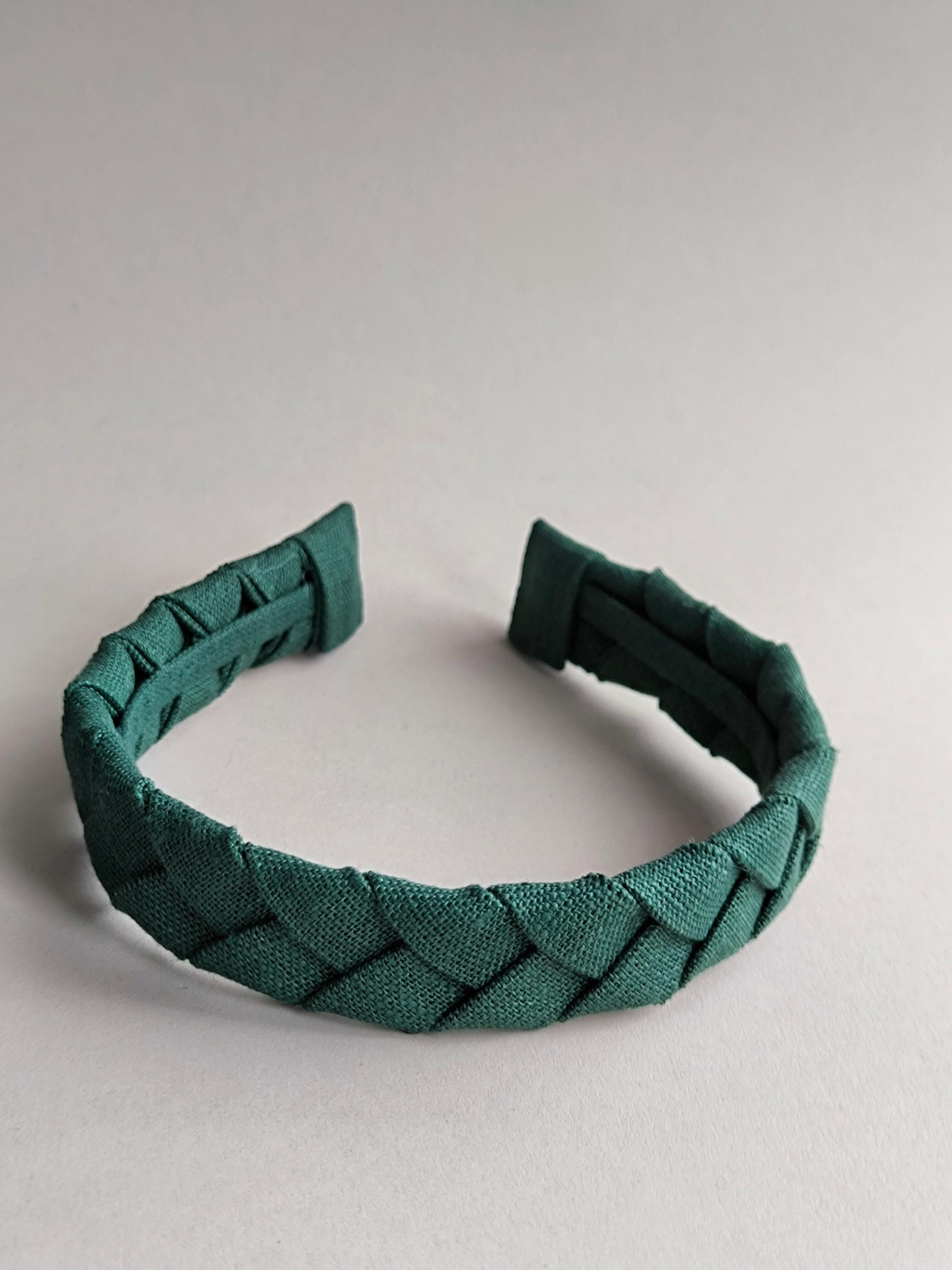 Emerald green Linen Flat Braided Hairband