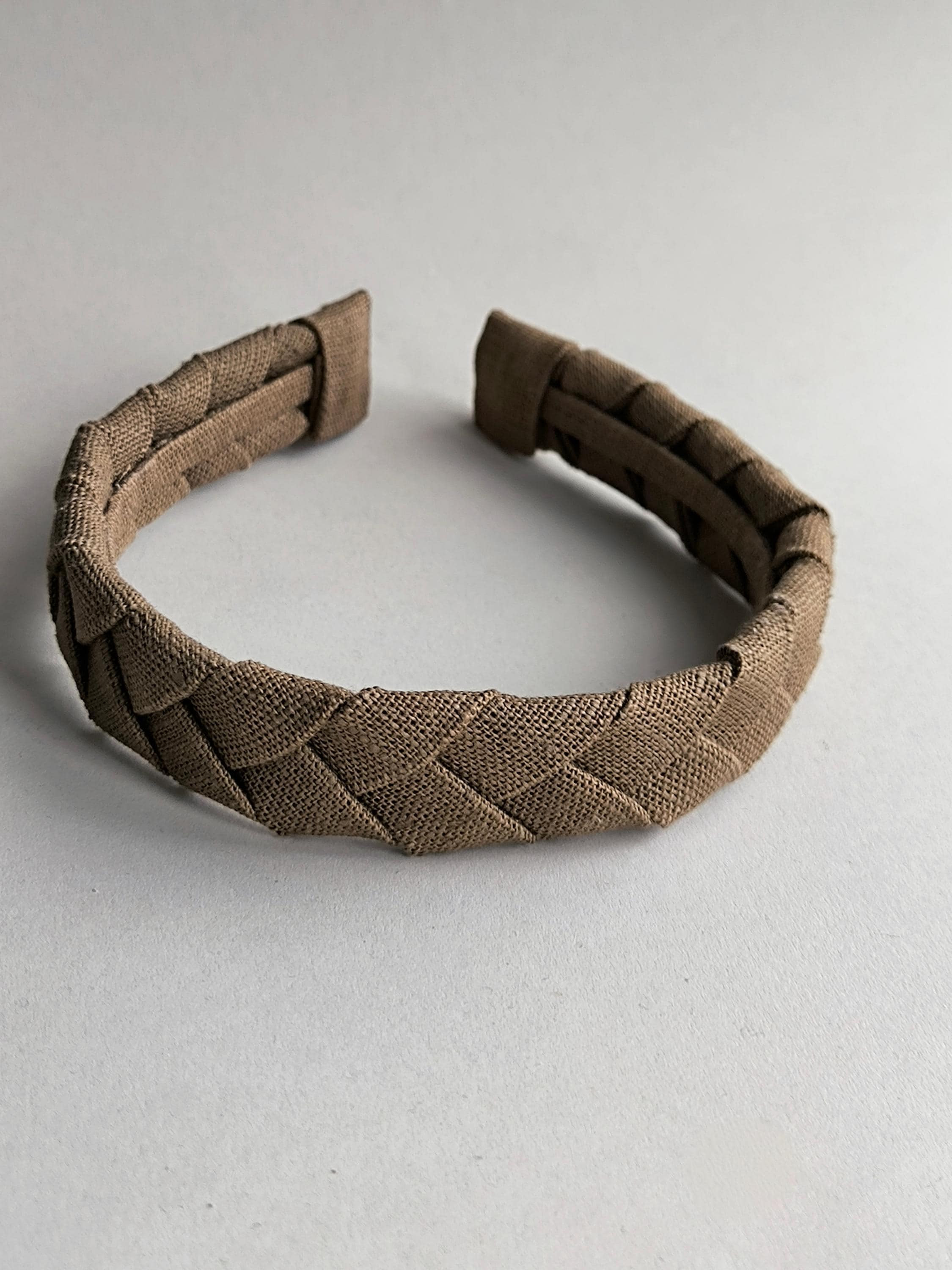 Earth Brown Linen Flat Braided Hairband