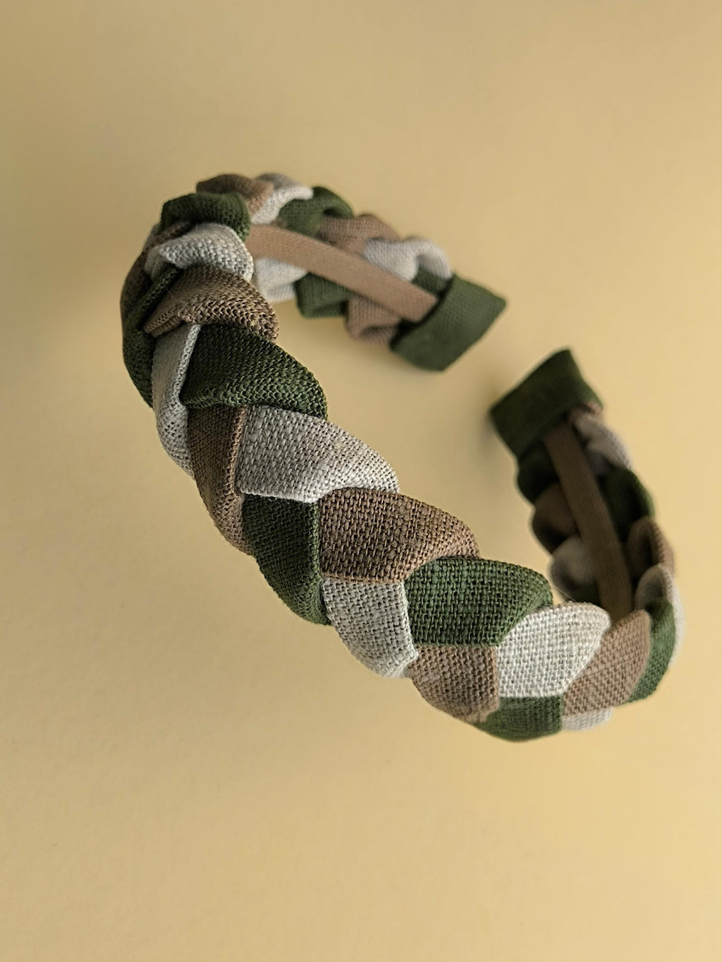 Braided Linen Headband, Olive Cappuccino & Natural Colors