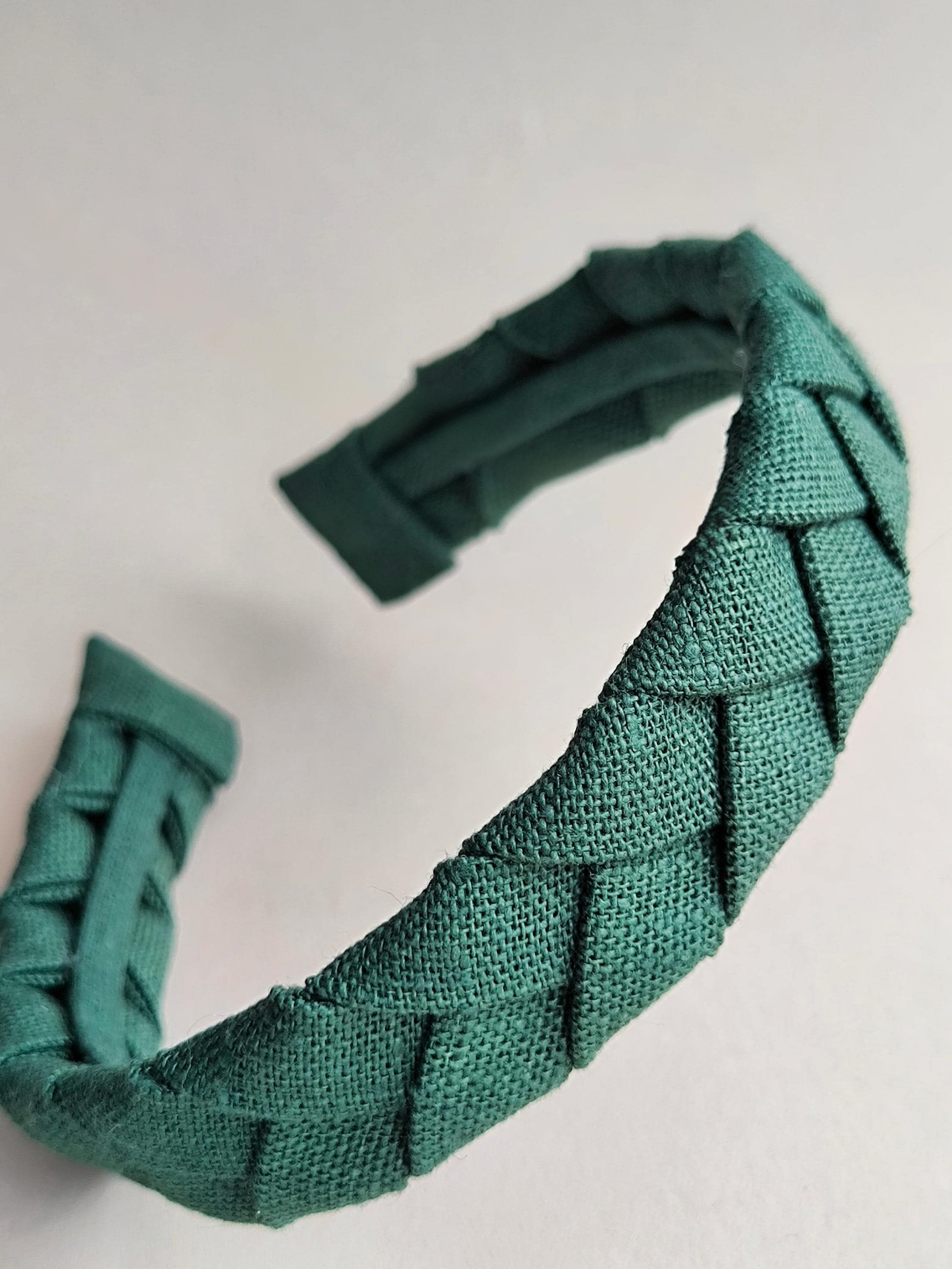 Emerald green Linen Flat Braided Hairband