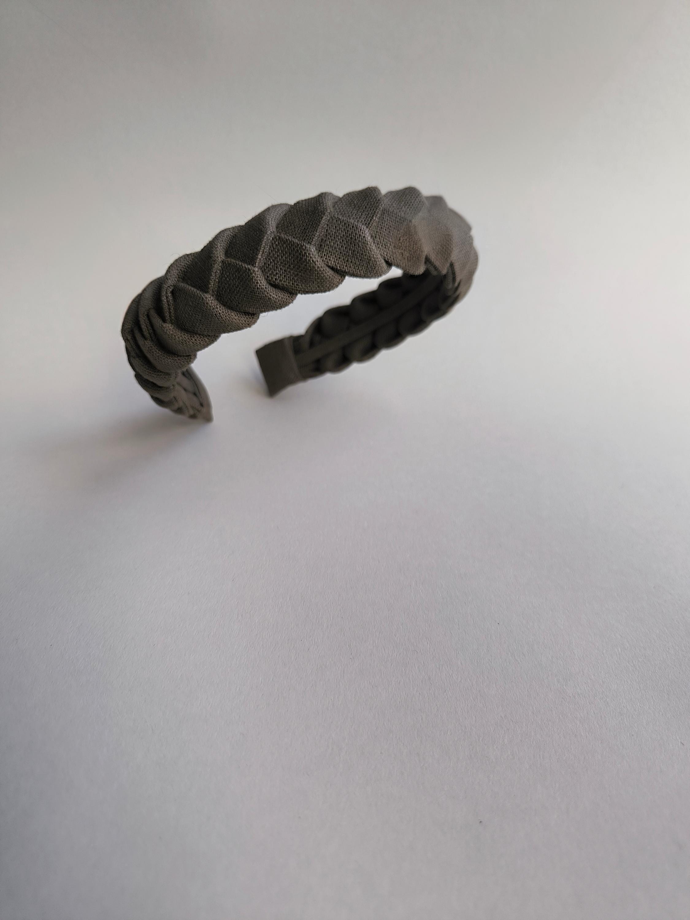 Brown Khaki Linen Braided Hairband