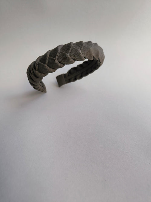 Brown Khaki Linen Braided Hairband
