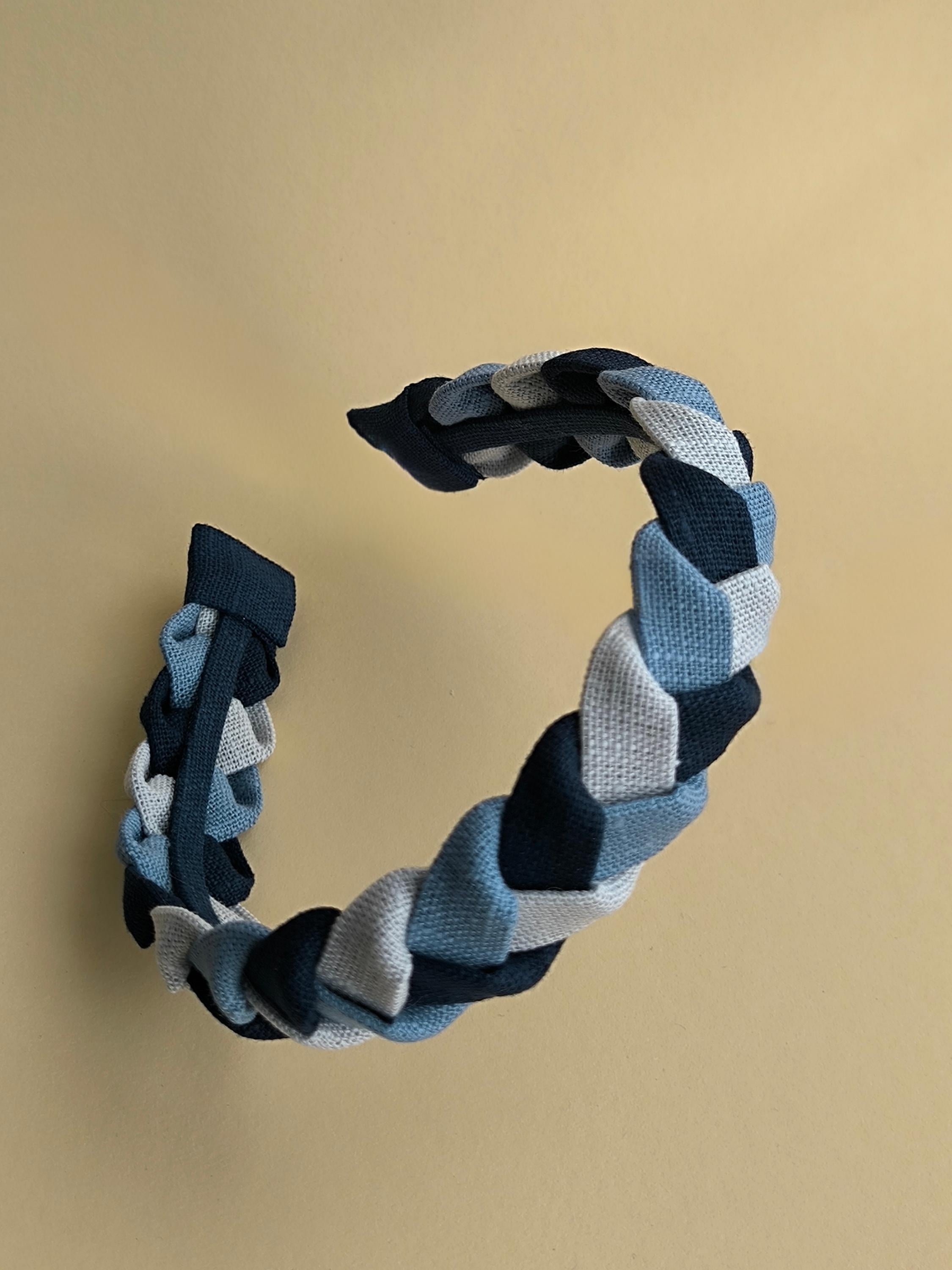 Light Grey, Muted Blue & Navy Blue Braided Linen Headband