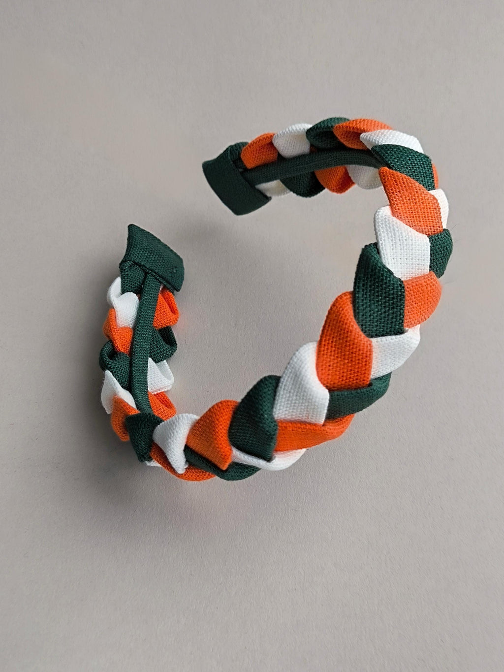 Orange, White and Emerald Green Braided Linen Headband
