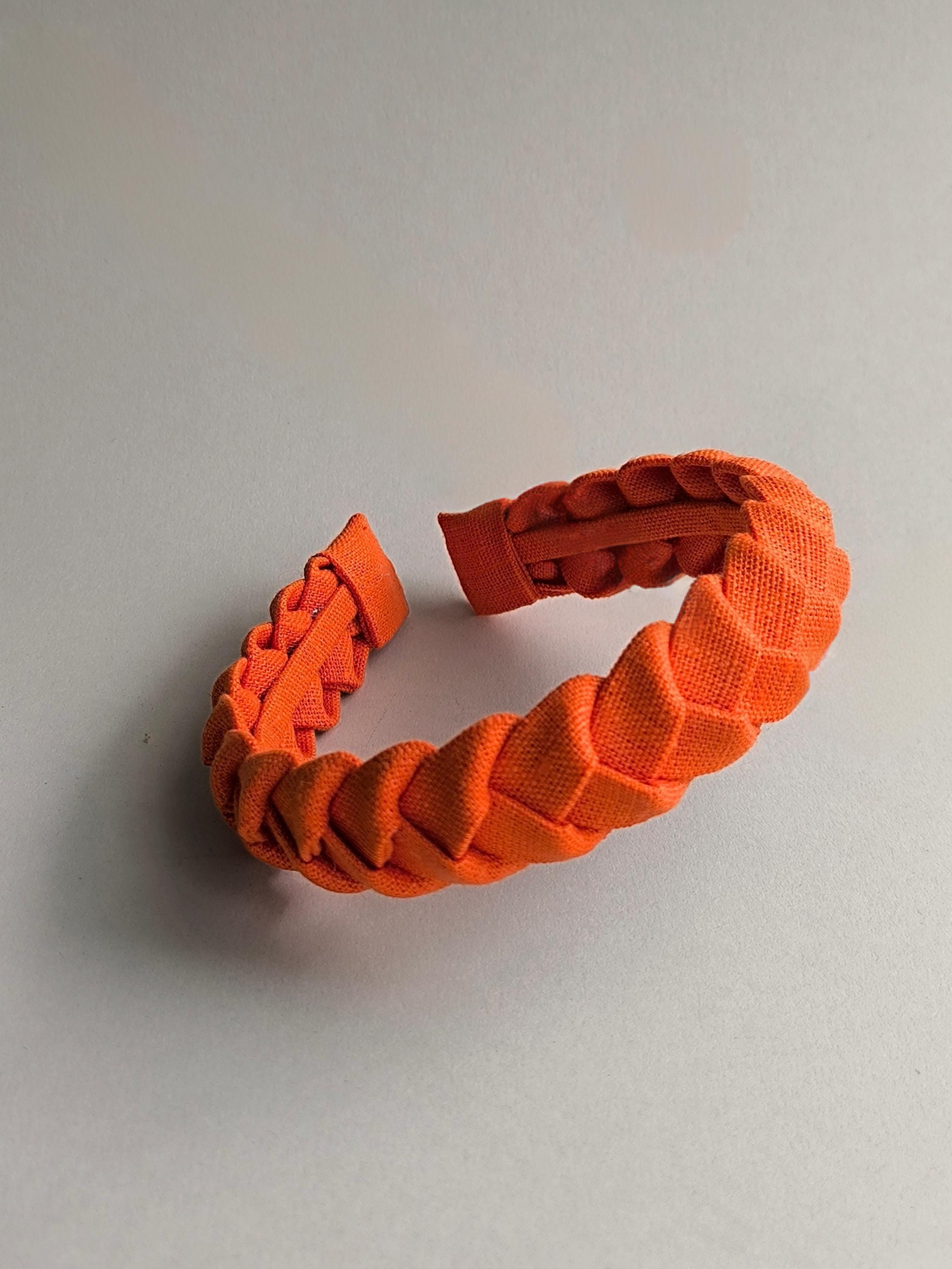 Orange linen braided headband hairband