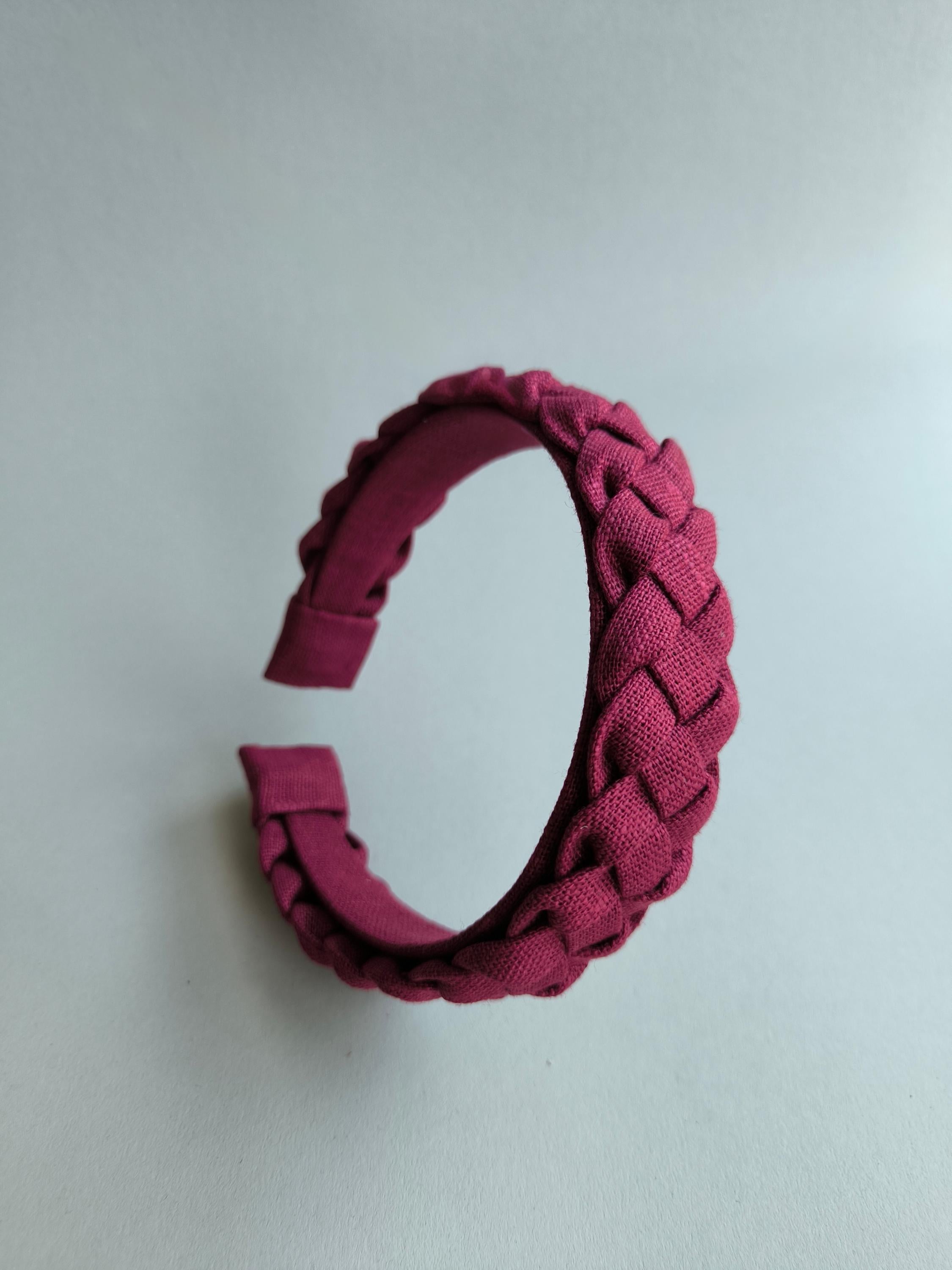 Burgundy Linen Braided Hairband