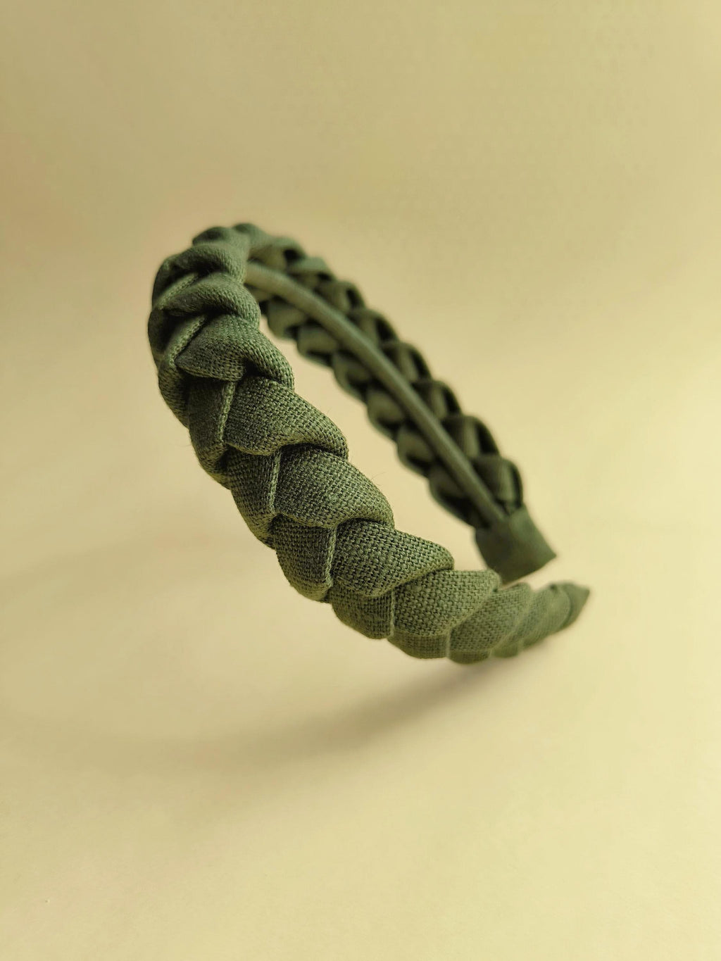 Khaki Green Linen Braided Headband