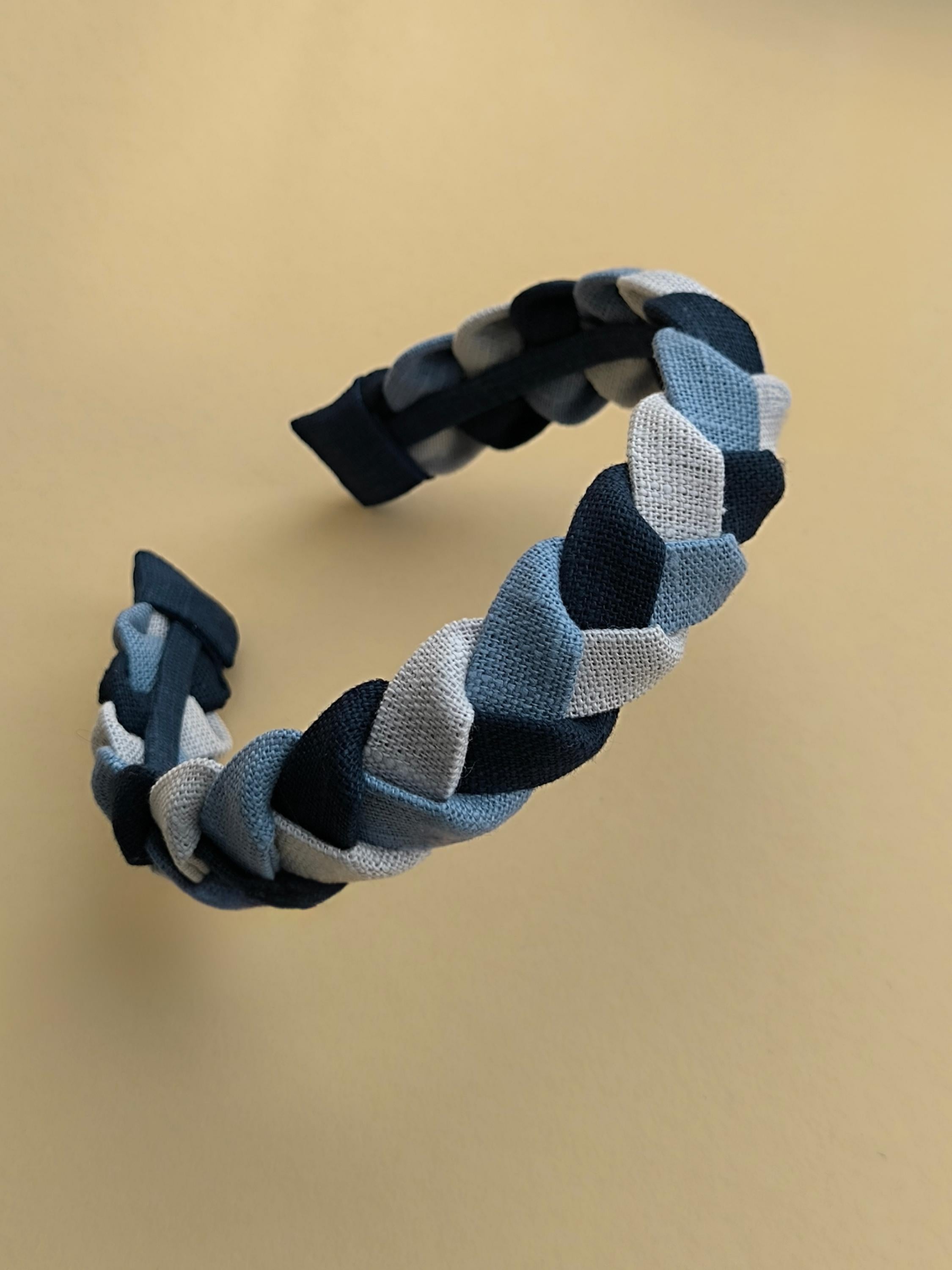 Light Grey, Muted Blue & Navy Blue Braided Linen Headband