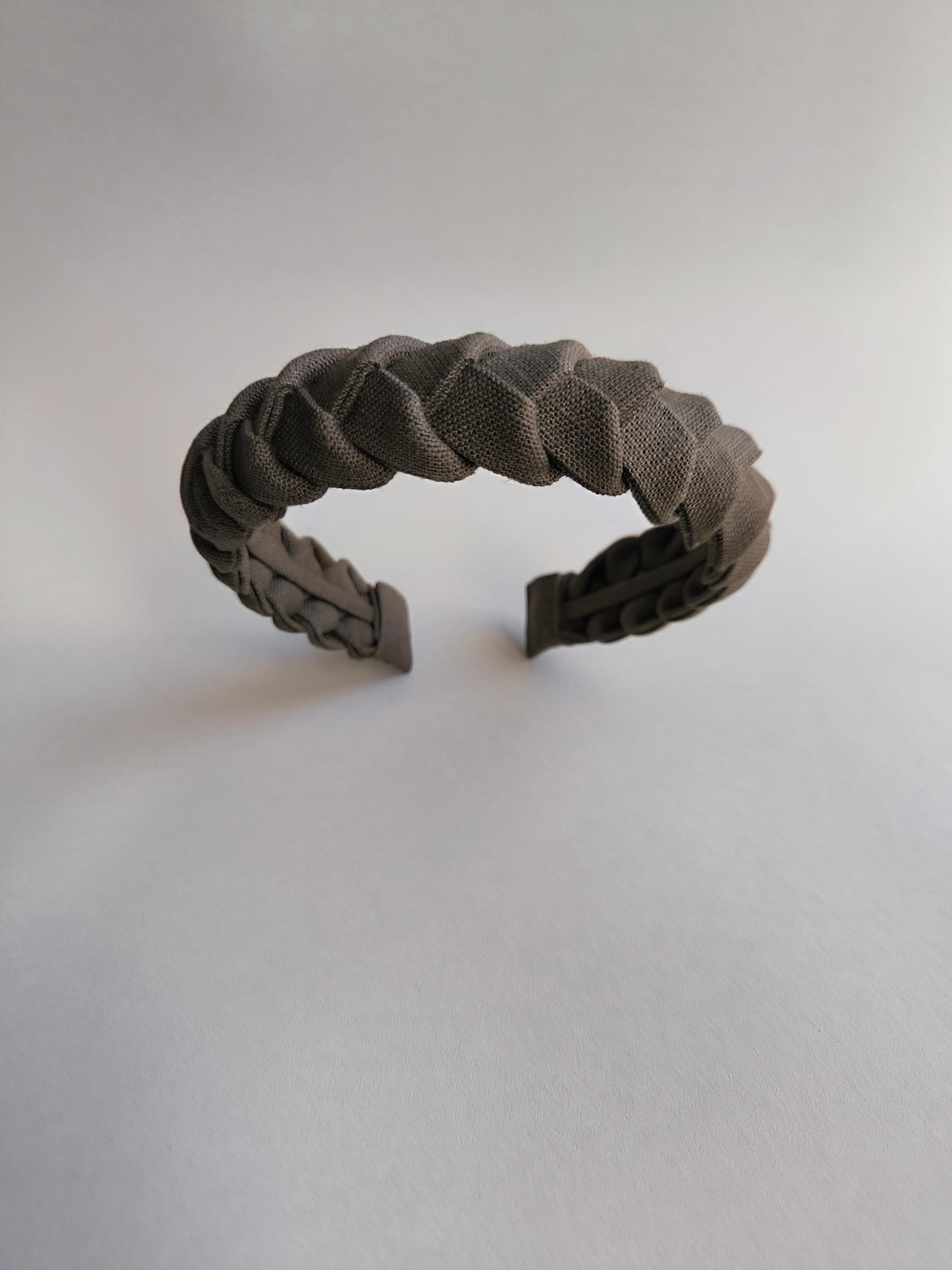 Brown Khaki Linen Braided Hairband