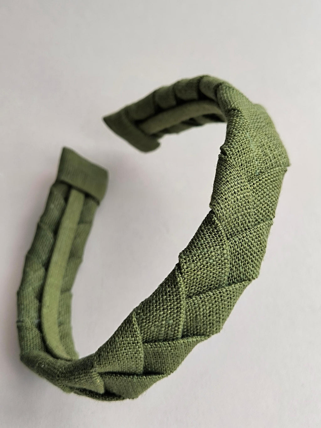 Khaki Green Linen Flat Braided Hairband